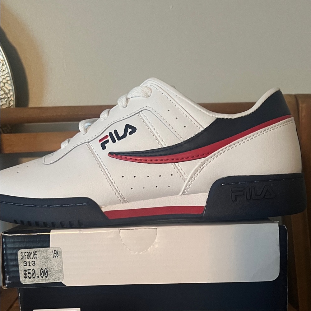 Fila Kids' White and Navy Sneakers